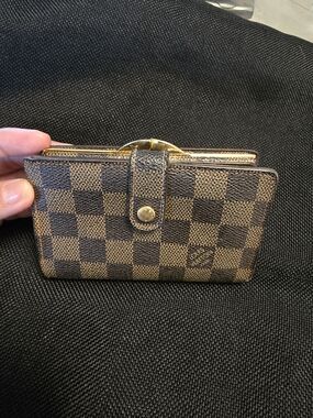 Louis Vuitton Brown Damier Ebene Canvas Kisslock Wallet with Gold Hardware